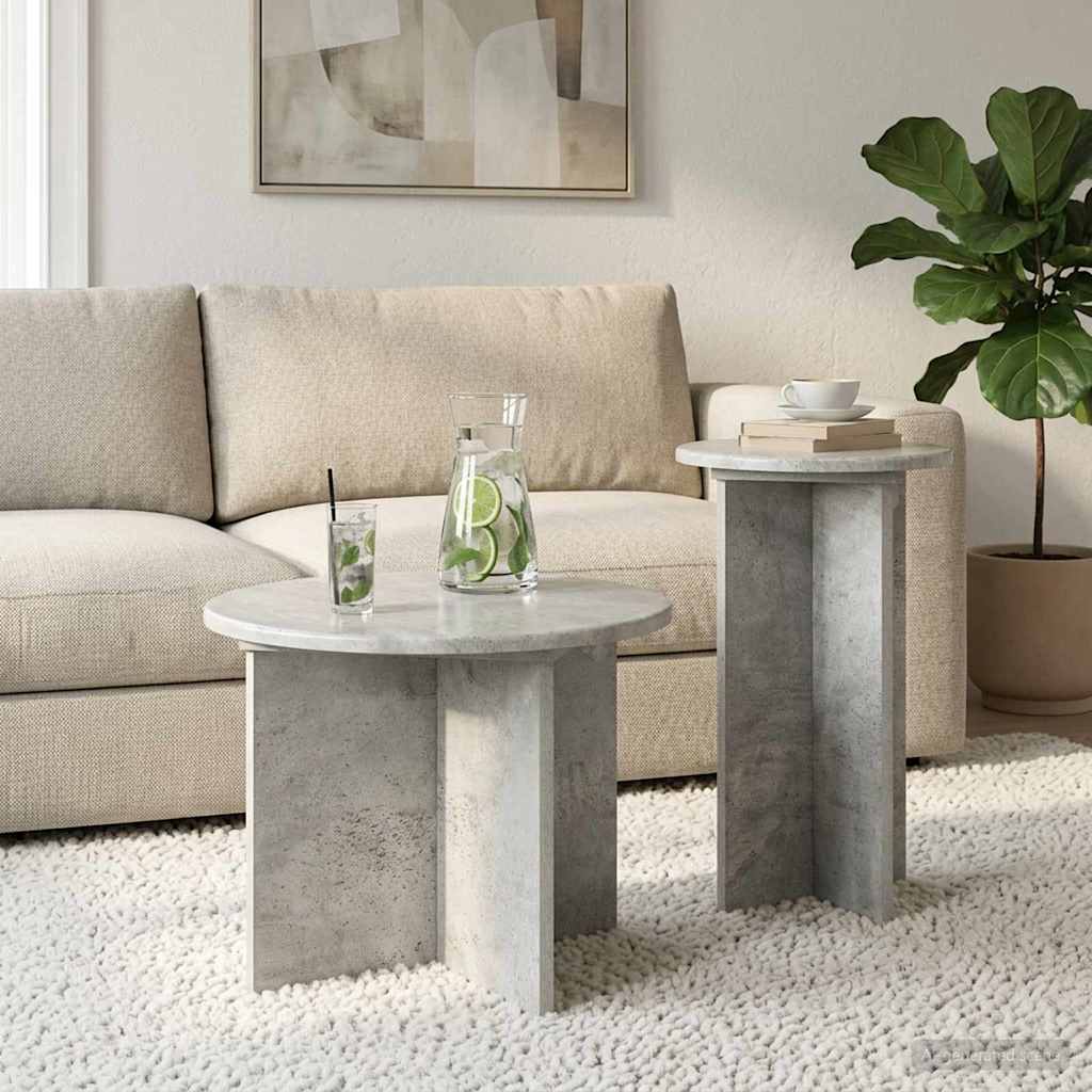 Set tavolini 2 pz Grigio Cemento Ø 45 x 35 cm
