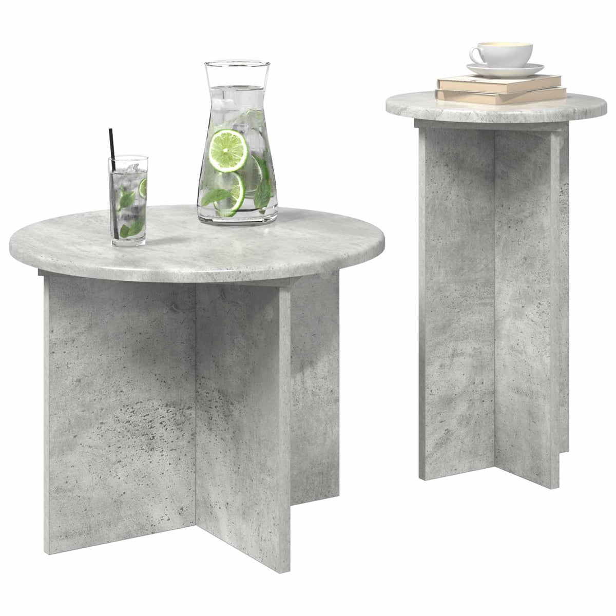 Set tavolini 2 pz Grigio Cemento Ø 45 x 35 cm