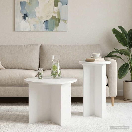 Set tavolini 2 pcs Bianco Lucido Legno ingegnerizzato | homemem39