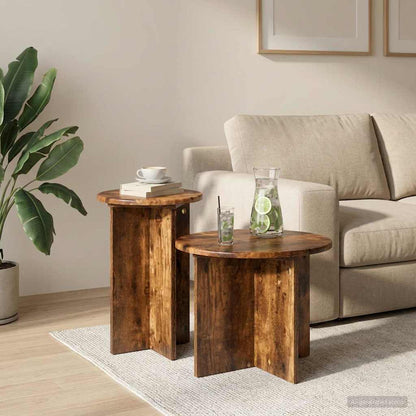 Set tavolini 2 pcs Rovere Fumo Legno ingegnerizzato | homemem39