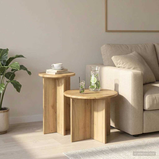 Set tavolini 2 pz Rovere Artigianale Ø 45 x 35 cm | homemem39