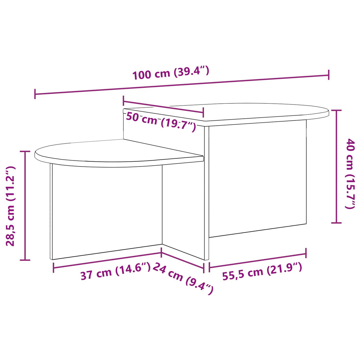 Tavolino da salotto Rovere Nero 100 x 50 x 40 cm