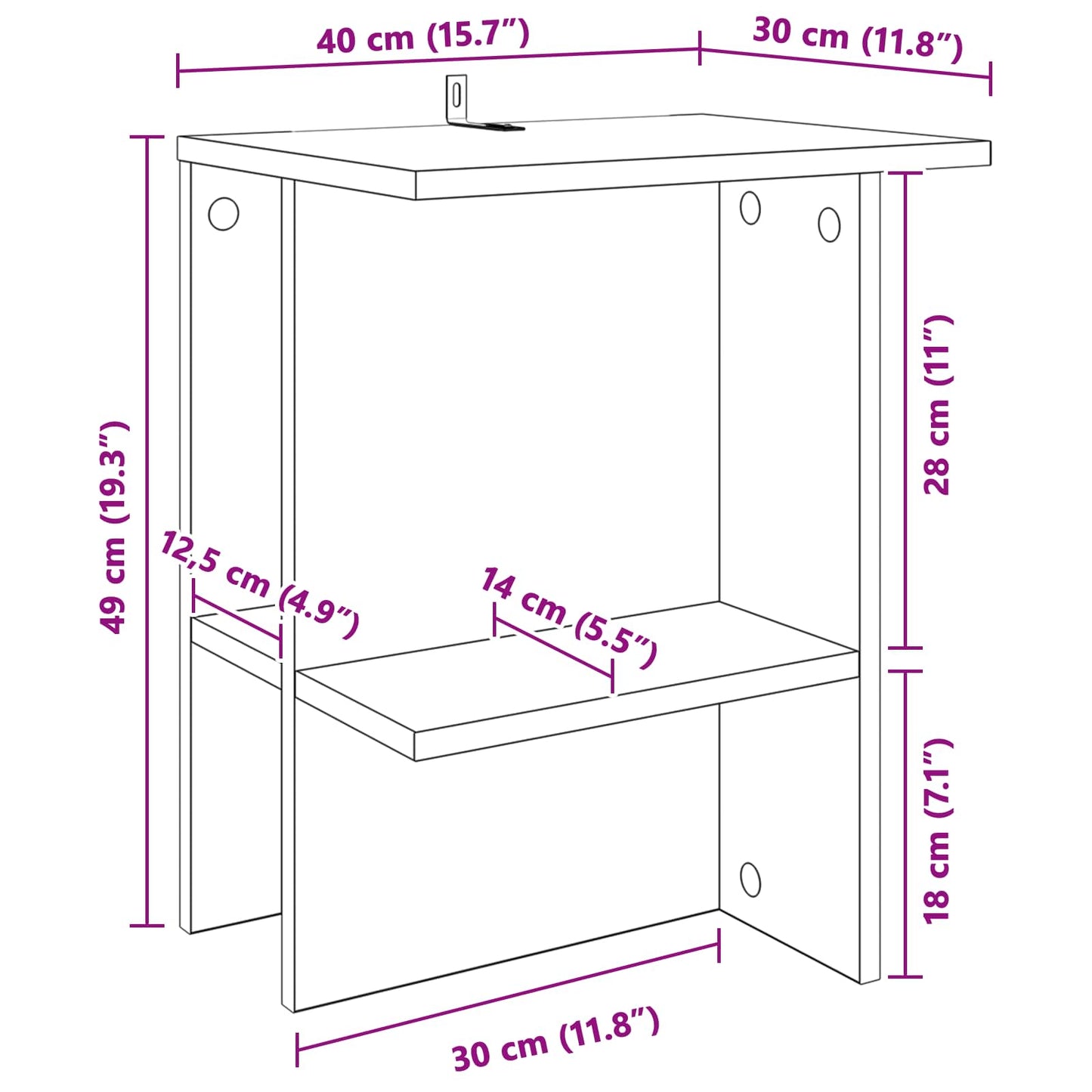 Tavolino da salotto Bianco 40 x 30 x 49 cm Legno ingegnerizzato