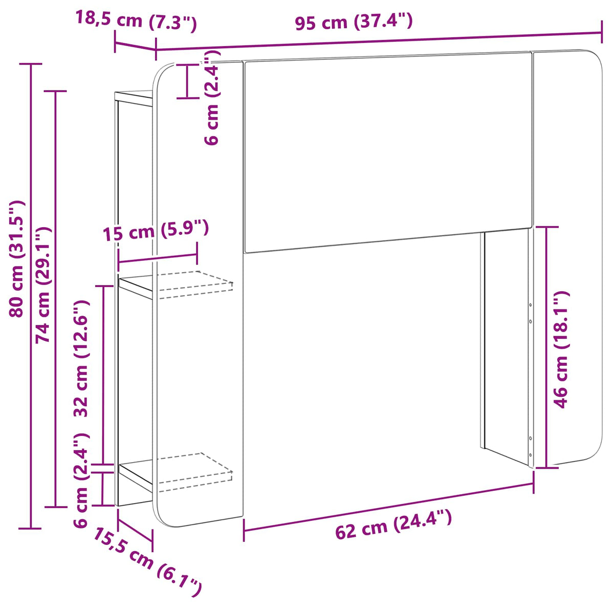 Testata del letto Rovere Sonoma Legno ingegnerizzato