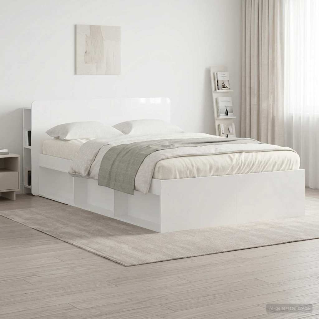 Testata del letto con archiviazione Bianco Legno ingegnerizzato