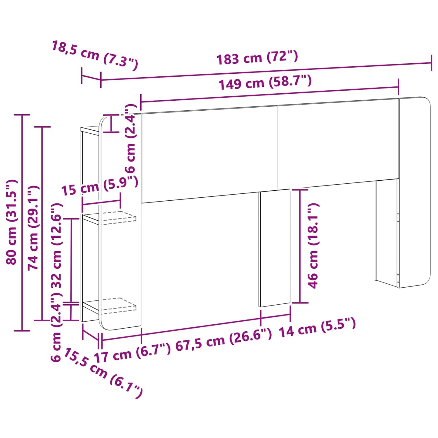 Testata del letto Rovere Sonoma Legno ingegnerizzato