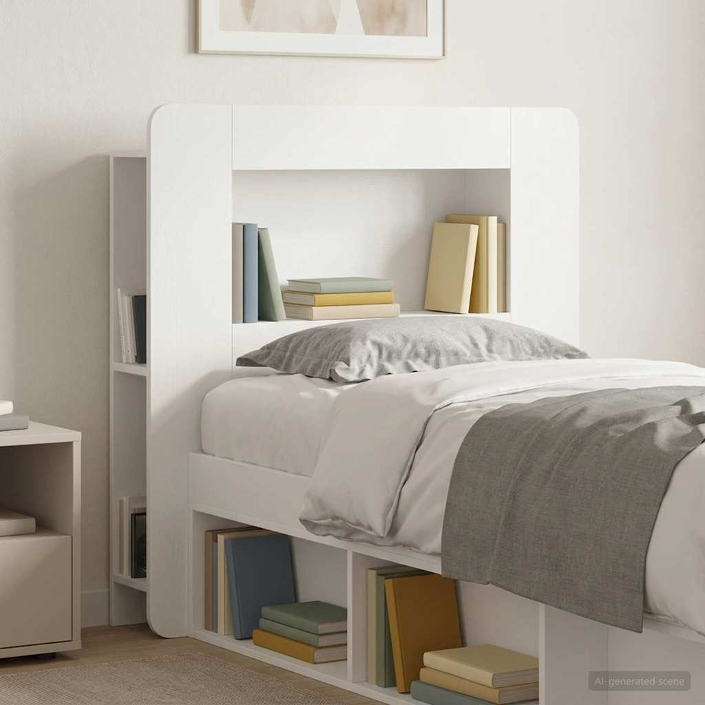 Testata del letto con archiviazione Bianco Legno ingegnerizzato