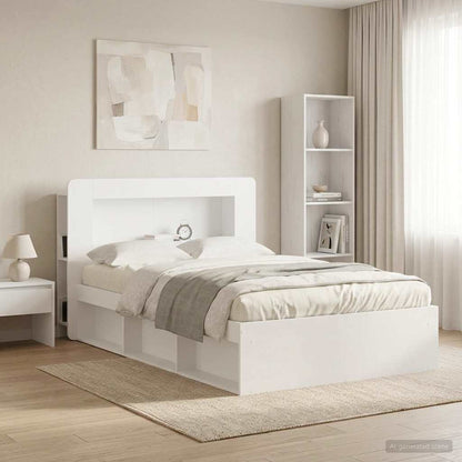 Testata del letto con archiviazione Bianco Legno ingegnerizzato