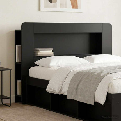 Testata del letto con archiviazione Nero Legno ingegnerizzato