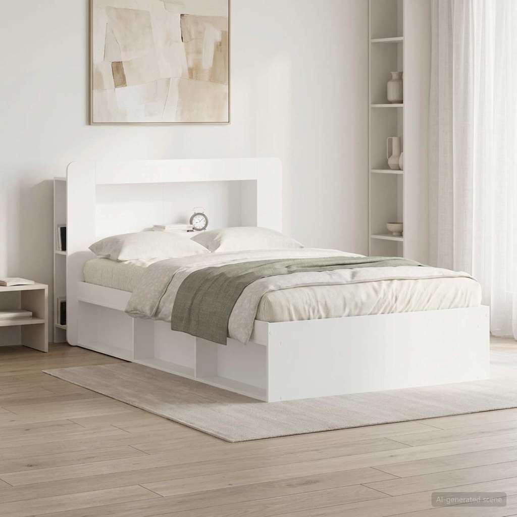 Testata del letto con archiviazione Bianco Legno ingegnerizzato