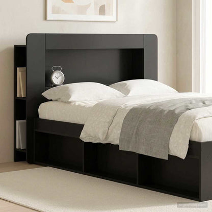 Testata del letto con archiviazione Nero Legno ingegnerizzato