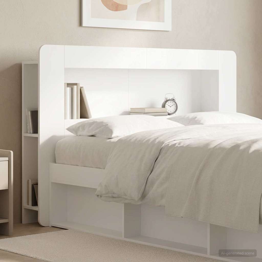 Testata del letto con archiviazione Bianco Legno ingegnerizzato
