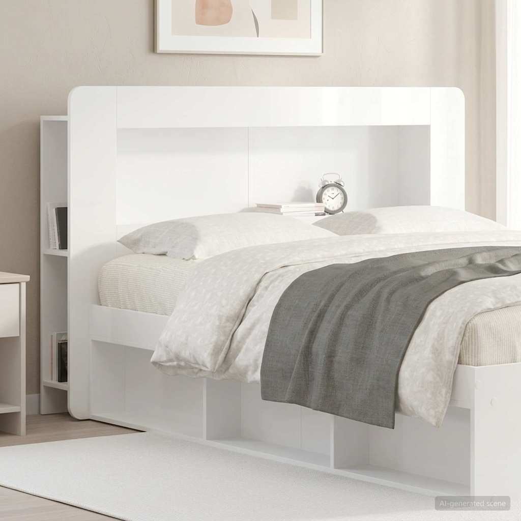 Testata del letto Bianco Lucido Legno ingegnerizzato