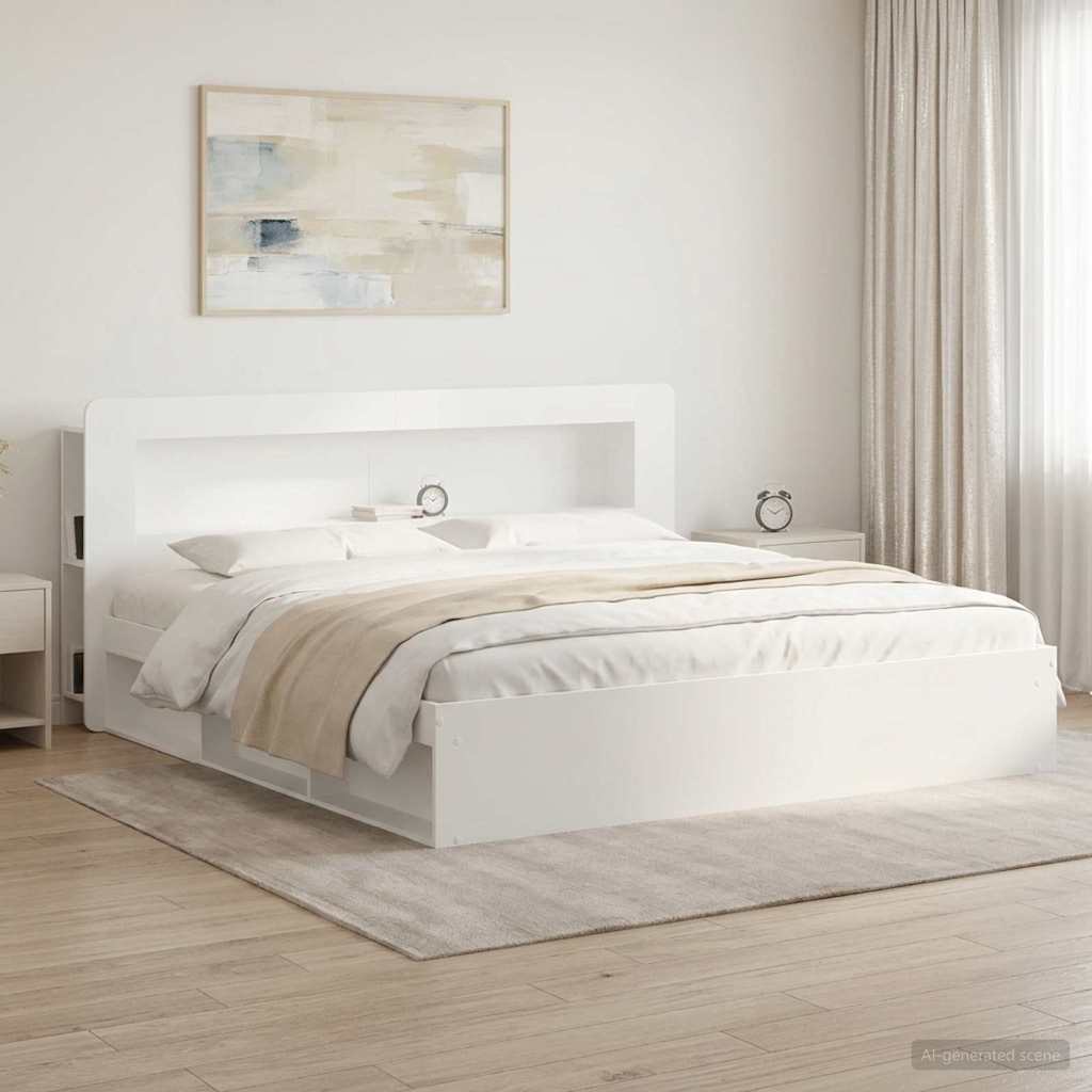 Testata del letto con archiviazione Bianco Legno ingegnerizzato