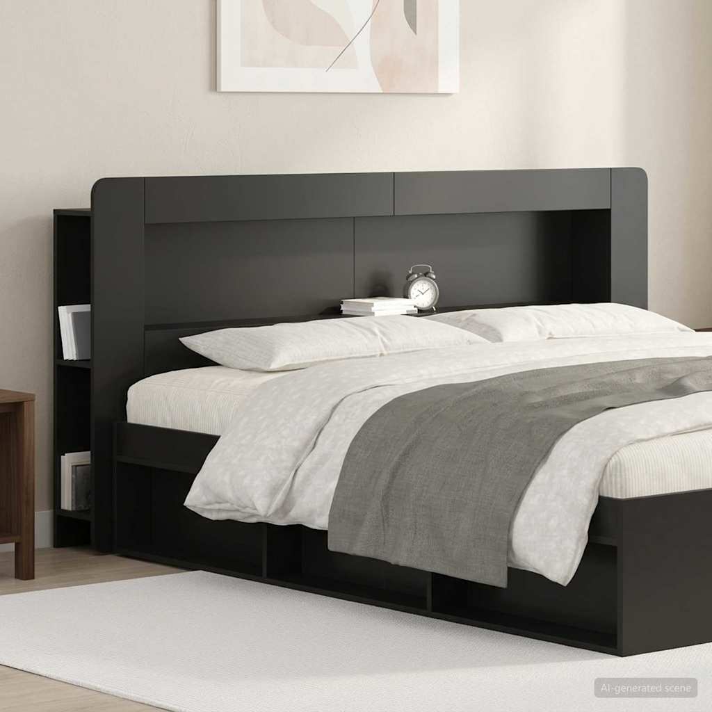 Testata del letto con archiviazione Nero Legno ingegnerizzato