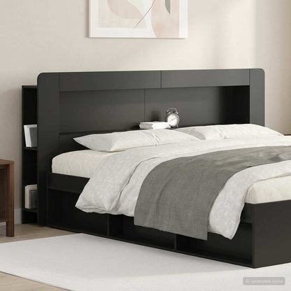 Testata del letto con archiviazione Nero Legno ingegnerizzato