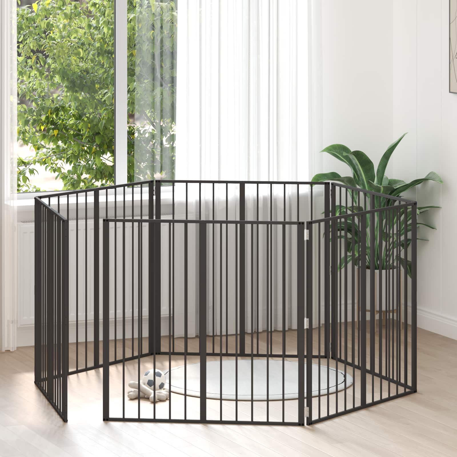 Cancello per cani 6 pcs Nero 100 x 100 cm Acciaio zincato | homemem39