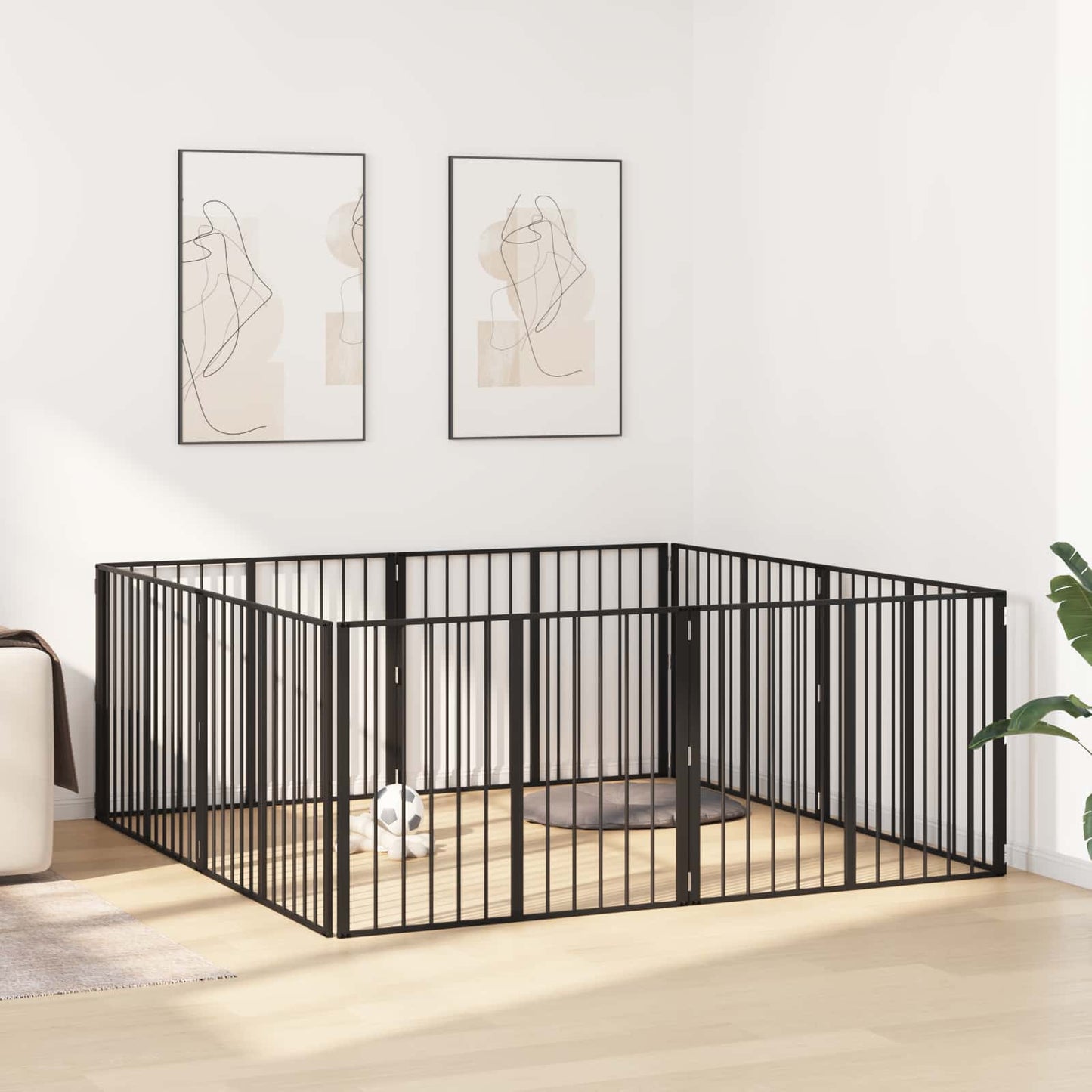 Cancello per cani 8 pcs Nero 100 x 80 cm Acciaio zincato