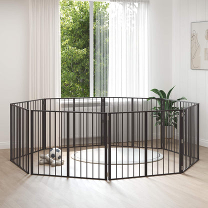 Cancello per cani 8 pcs Nero 100 x 80 cm Acciaio zincato