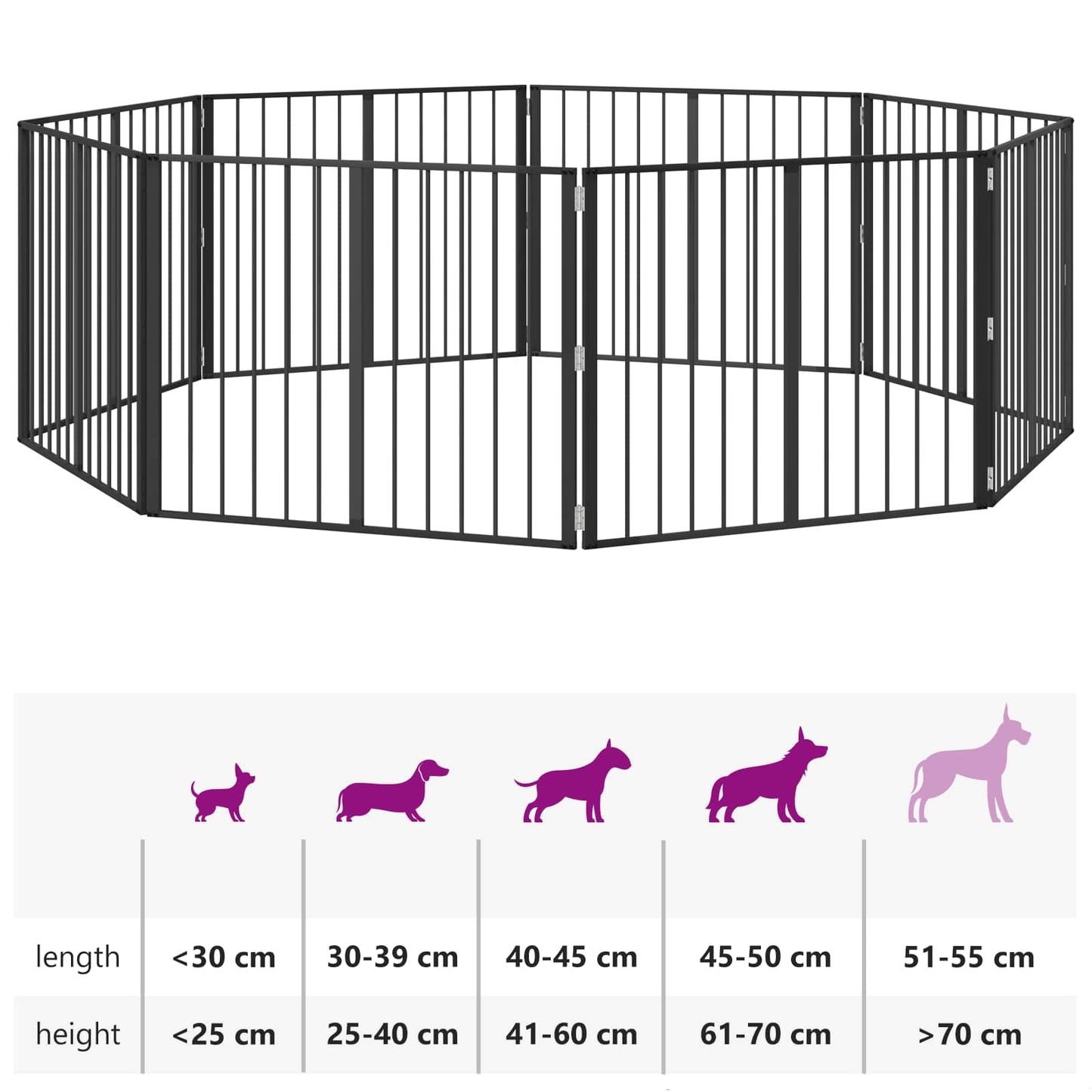 Cancello per cani 8 pcs Nero 100 x 80 cm Acciaio zincato