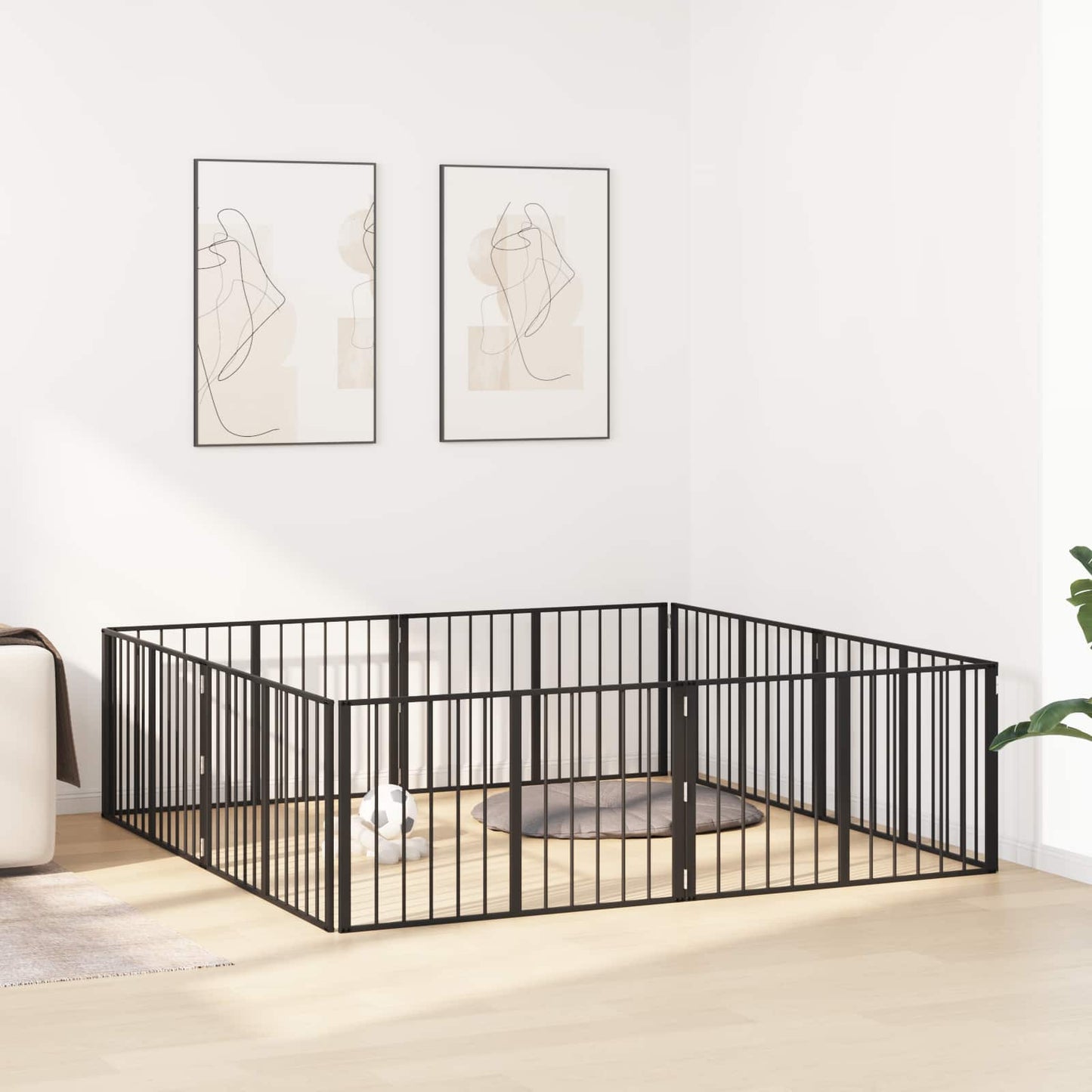 Cancello per cani 8 pcs Nero 100 x 60 cm Acciaio zincato