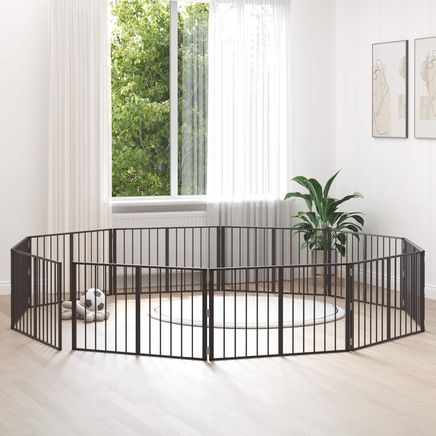 Cancello per cani 10 pcs Nero 100 x 60 cm Acciaio zincato