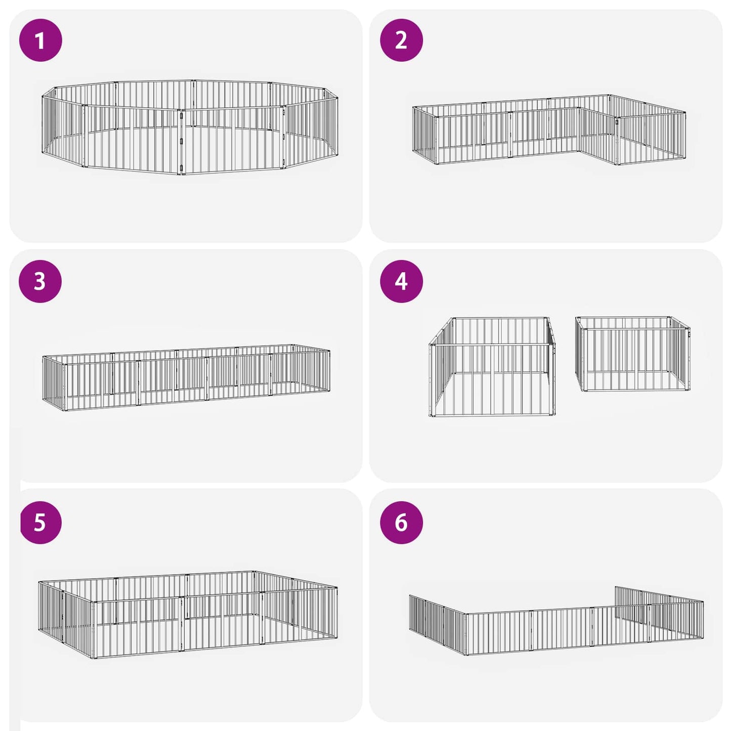 Cancello per cani 10 pcs Nero 100 x 60 cm Acciaio zincato