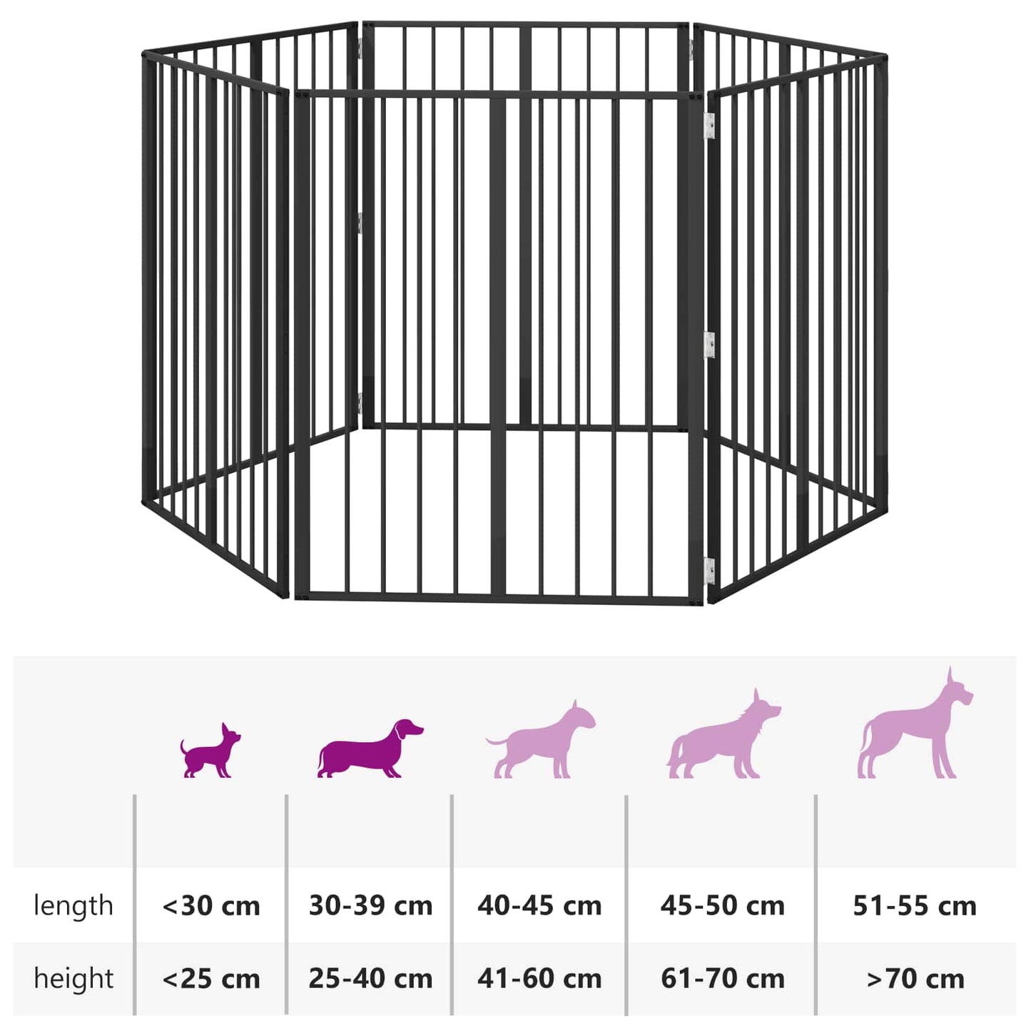 Cancello per cani 6 pcs Nero 80 x 100 cm Acciaio zincato