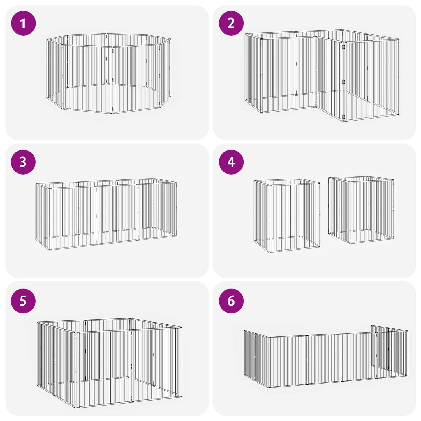 Cancello per cani 8 pcs Nero 80 x 100 cm Acciaio zincato