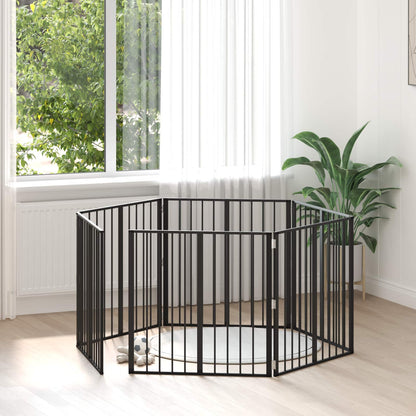 Cancello per cani 6 pcs Nero 80 x 80 cm Acciaio zincato | homemem39