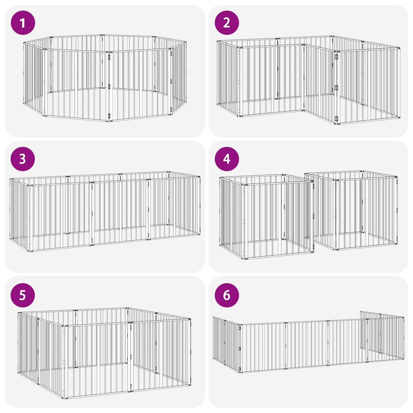 Cancello per cani 8 pcs Nero 80 x 80 cm Acciaio zincato