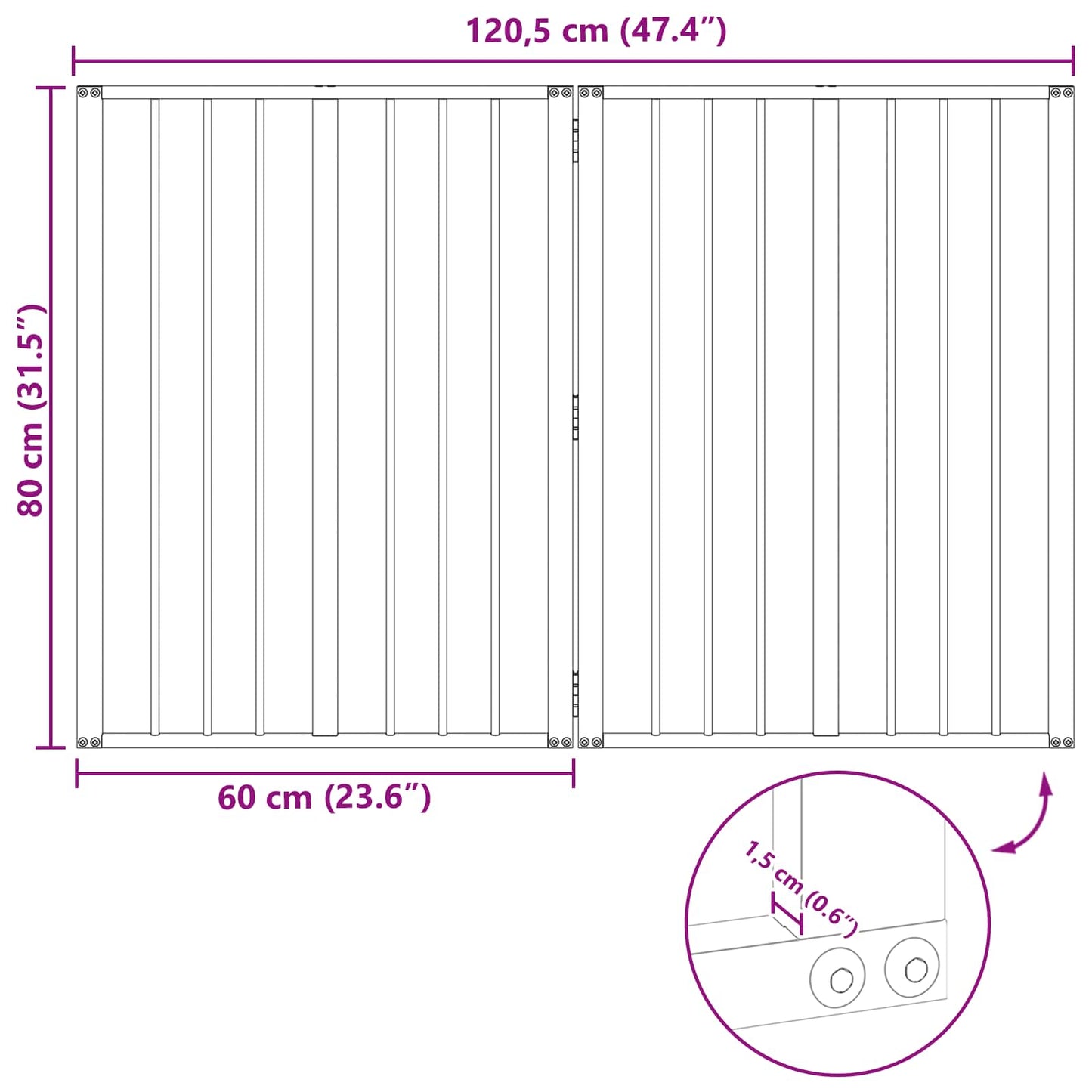 Cancello per cani 2 pcs Nero 60 x 80 cm Acciaio zincato