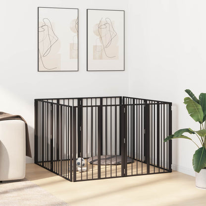 Cancello per cani 8 pcs Nero 60 x 80 cm Acciaio zincato
