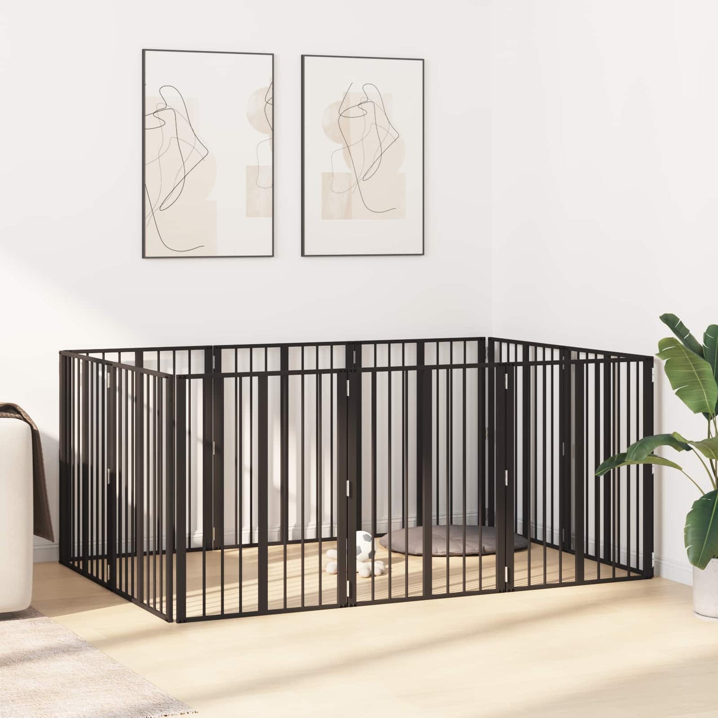 Cancello per cani 10 pcs Nero 60 x 80 cm Acciaio zincato