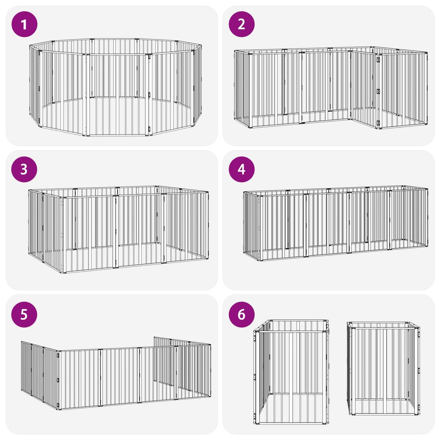 Cancello per cani 10 pcs Nero 60 x 80 cm Acciaio zincato