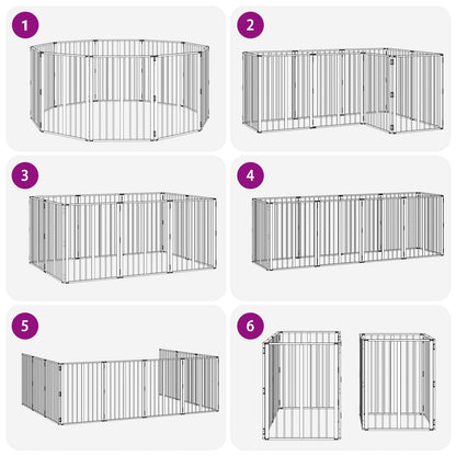 Cancello per cani 10 pcs Nero 60 x 80 cm Acciaio zincato