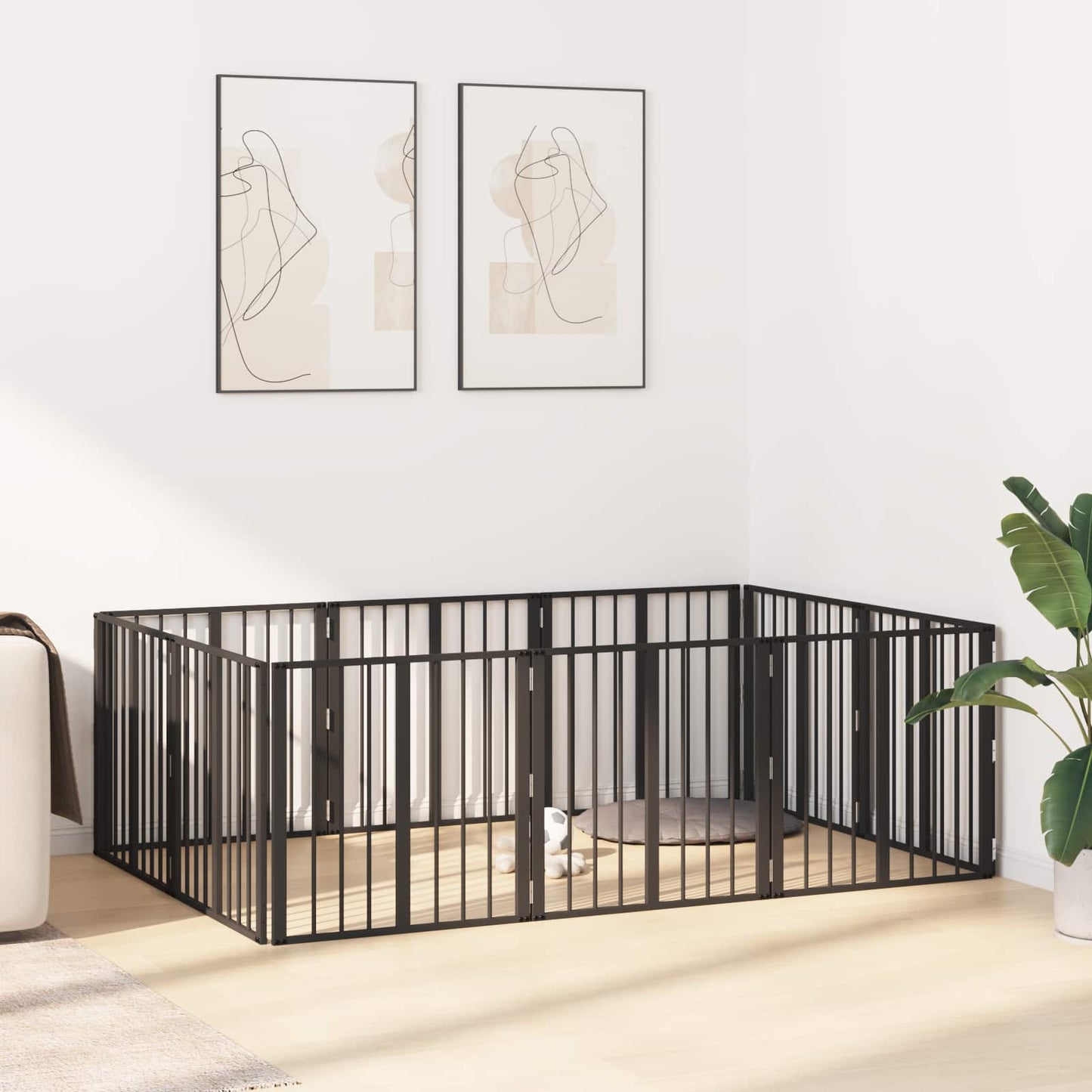 Cancello per cani 10 pcs Nero 60 x 60 cm Acciaio zincato