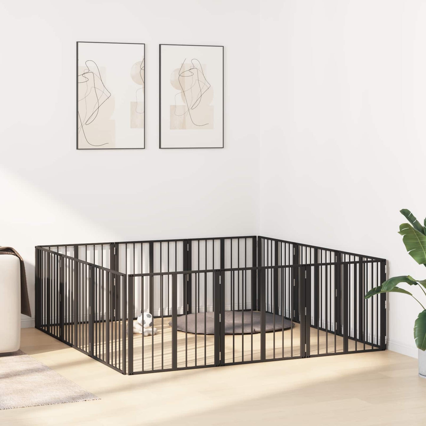 Cancello per cani 12 pcs Nero 60 x 60 cm Acciaio zincato