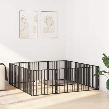 Cancello per cani 12 pcs Nero 60 x 60 cm Acciaio zincato