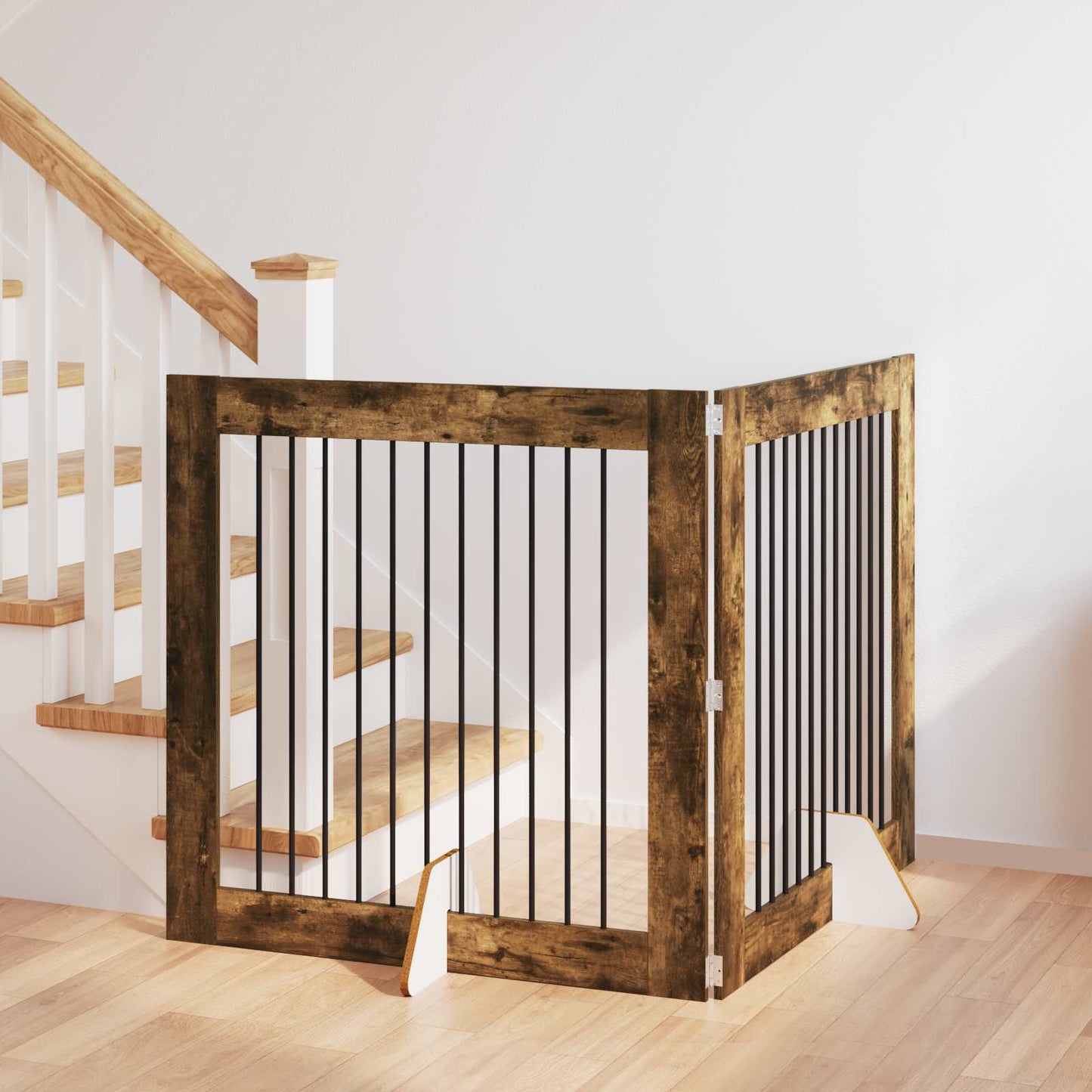 Cancello per cani con supporti 2 pcs Rovere Fumo 100 x 100 cm | homemem39