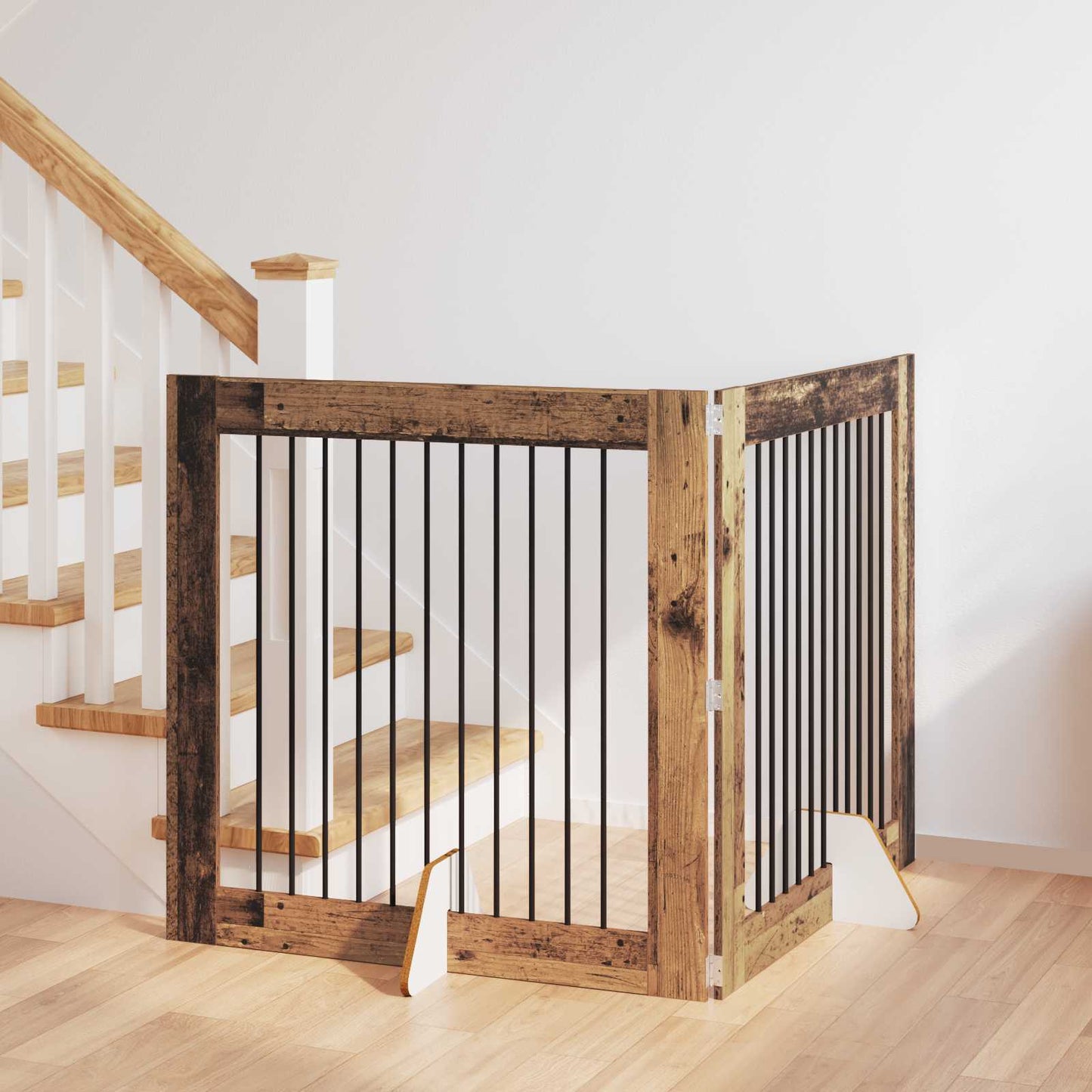 Cancello per cani con supporti 2 pcs Legno antico 100 x 100 cm | homemem39