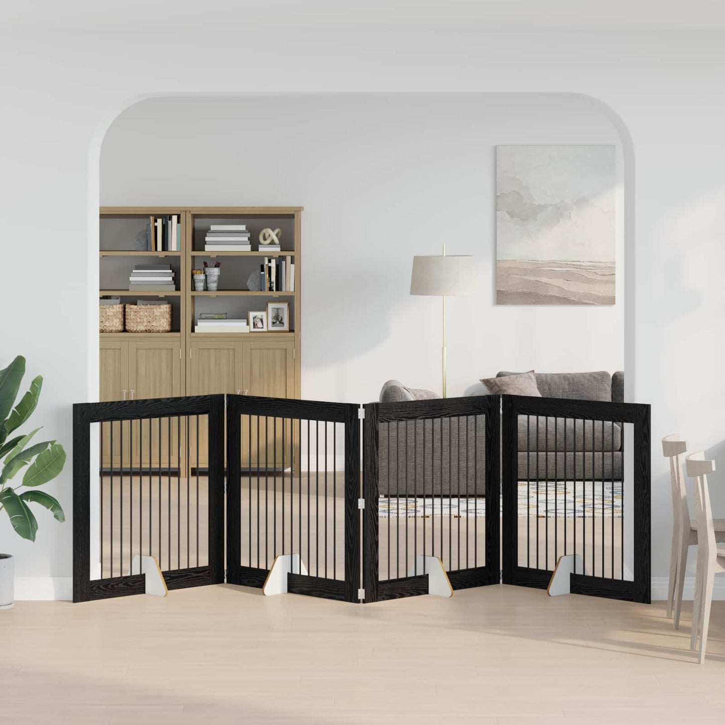 Cancello per cani con supporti 4 pcs Rovere Nero 100 x 100 cm | homemem39