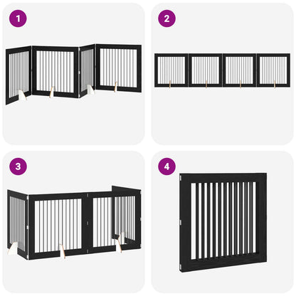 Cancello per cani pieghevole con supporti 4 pcs Rovere Nero