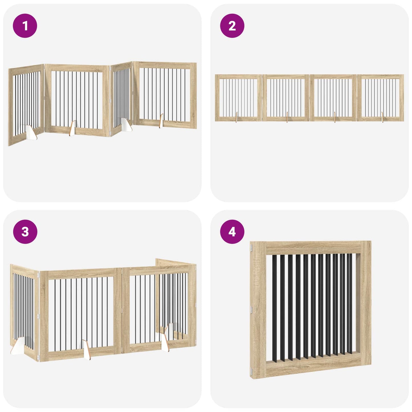 Cancello per cani pieghevole con supporti 4 pcs Rovere Sonoma