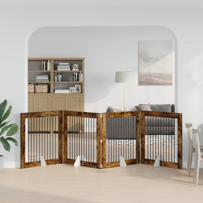 Cancello per cani pieghevole con supporti 4 pcs Rovere Fumo