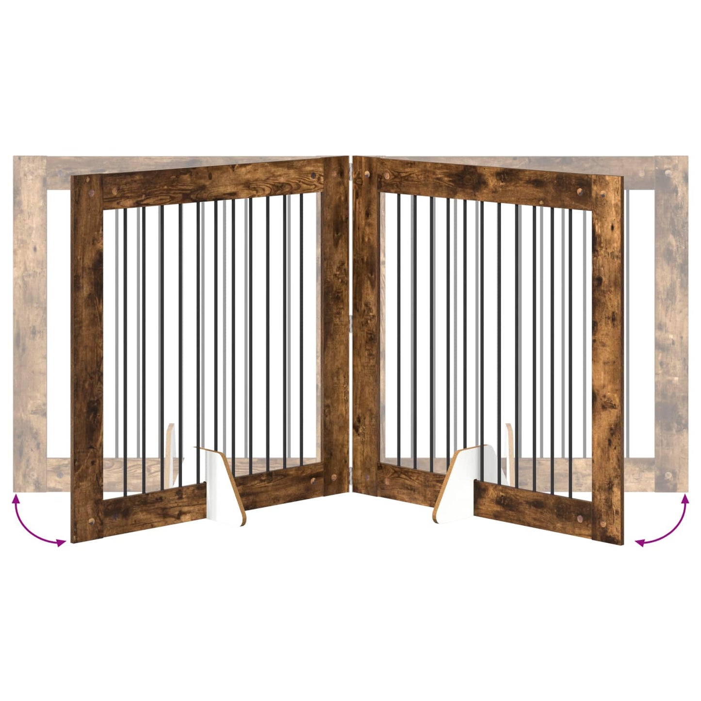 Cancello per cani pieghevole con supporti 4 pcs Rovere Fumo