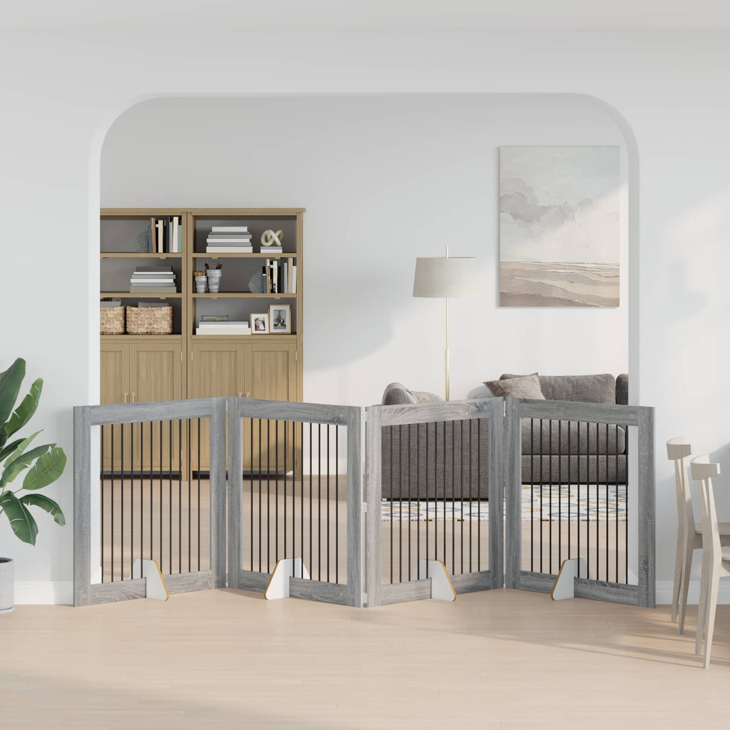 Cancello per cani con supporti 4 pcs Grigio Sonoma 100 x 100 cm | homemem39