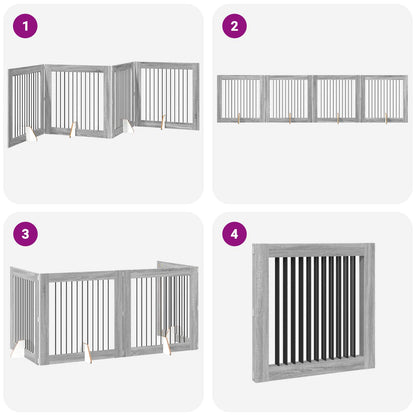 Cancello per cani pieghevole con supporti 4 pcs Grigio Sonoma