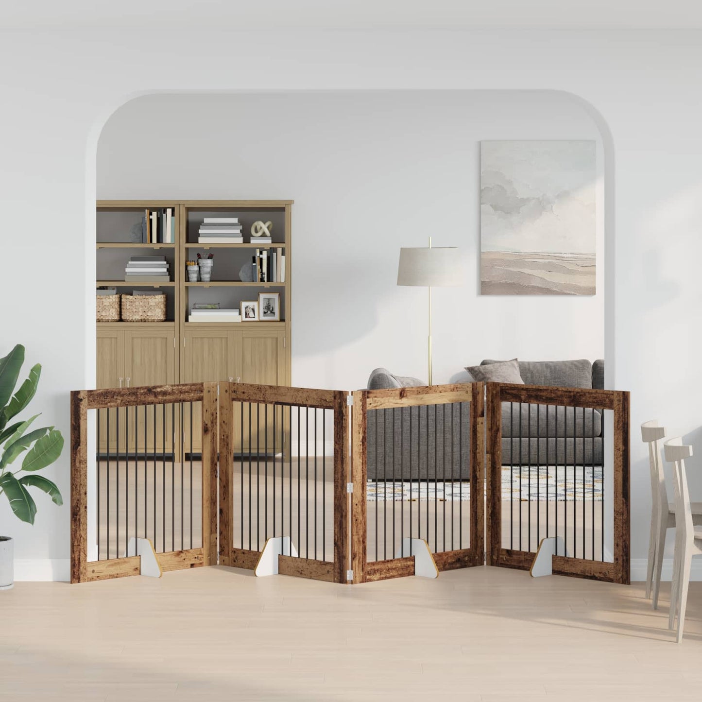 Cancello per cani con supporti 4 pcs Legno antico 100 x 100 cm | homemem39