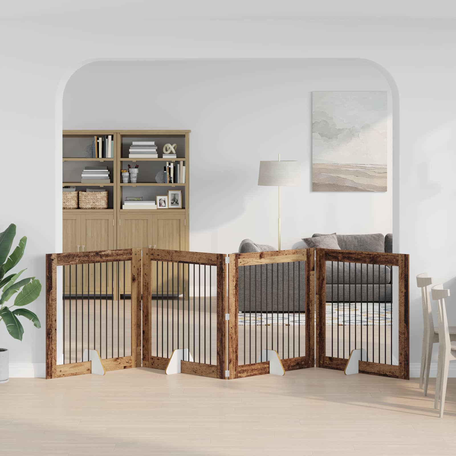 Cancello per cani con supporti 4 pcs Legno antico 100 x 100 cm | homemem39
